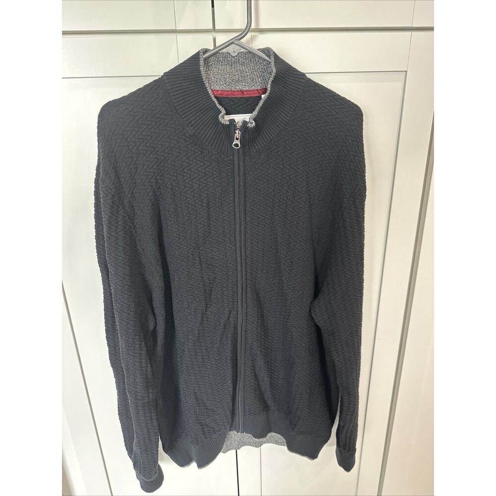 Robert Graham Sweater Mens Black Knitted 100% Cotton Long Sleeve Full Zip Sz. 2X